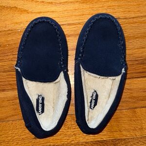 Lands' End Dark Blue Moccasin Slippers